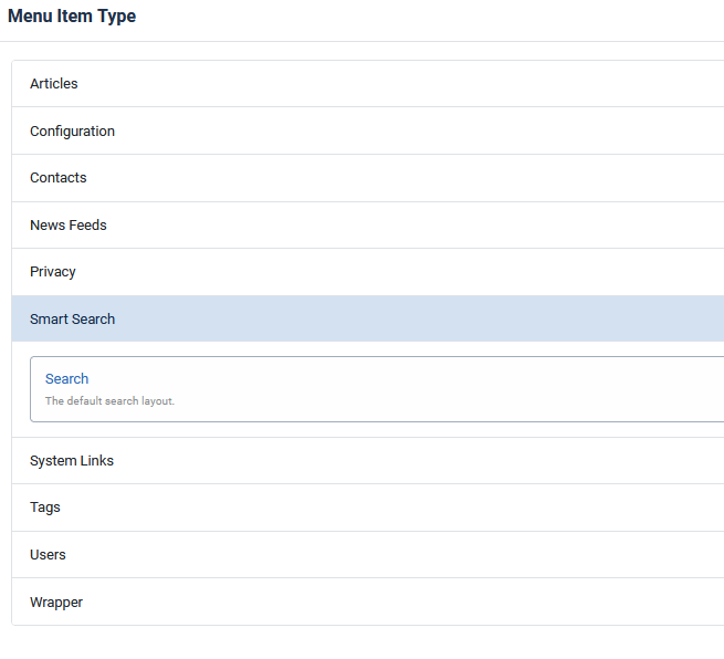Voce di menu per Smart Search
