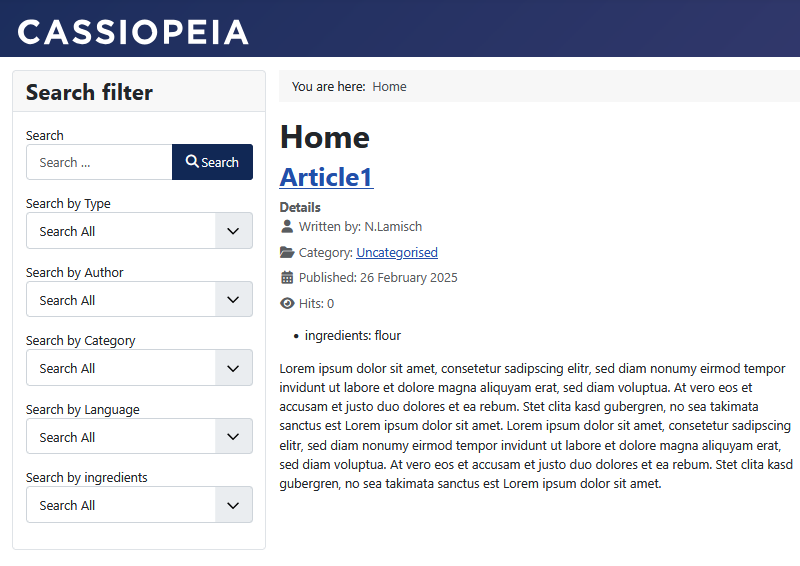 Filtri vista frontend