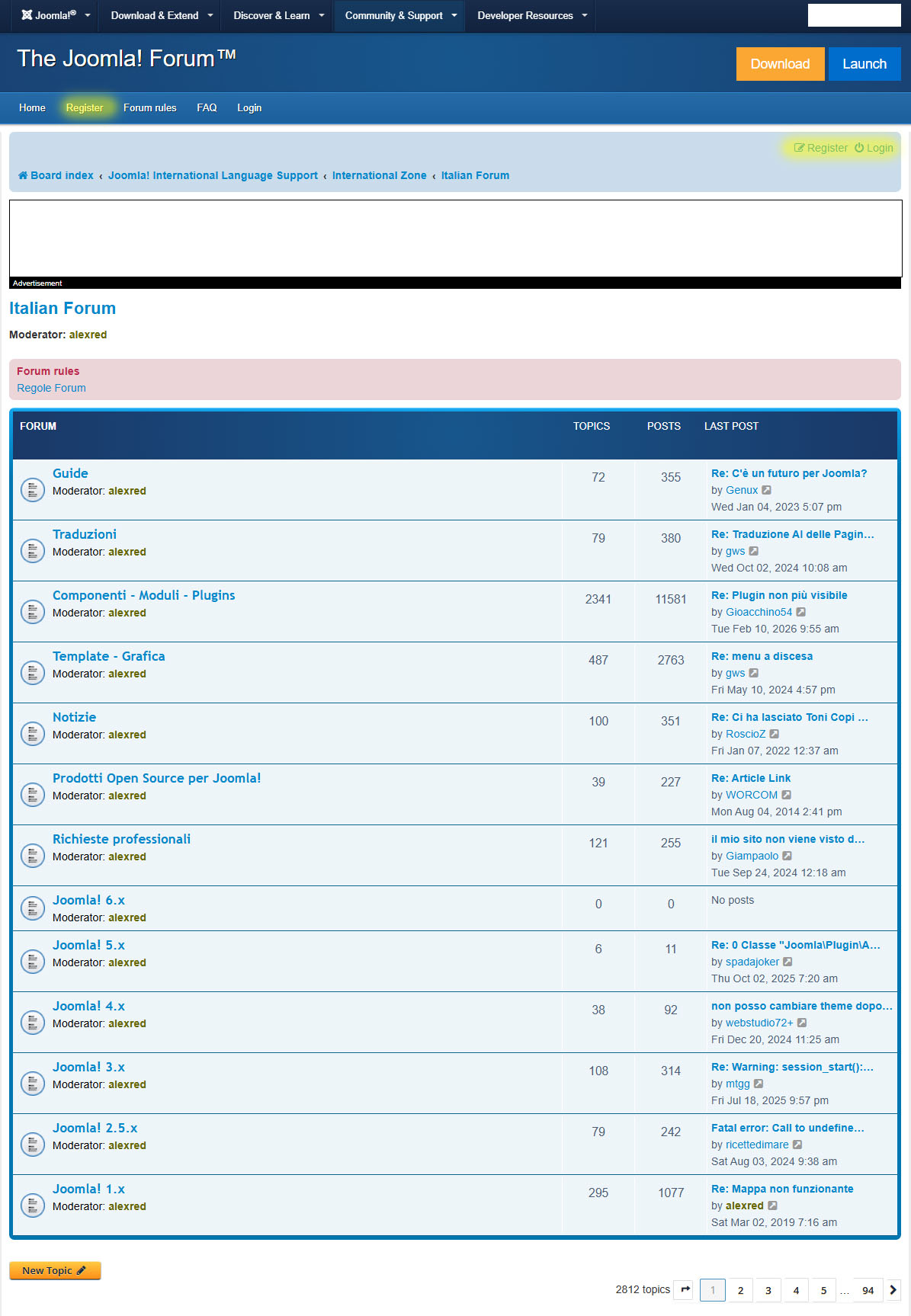 home page forum joomla italia