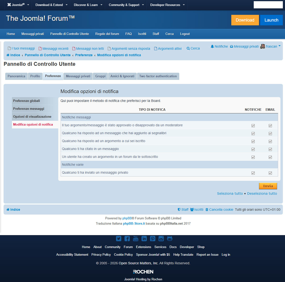 notifiche forum joomla italia